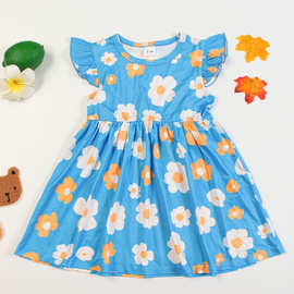 跨境新款女童夏装碎花裙亲肤柔软3-8岁女孩公主裙童装印花连衣裙