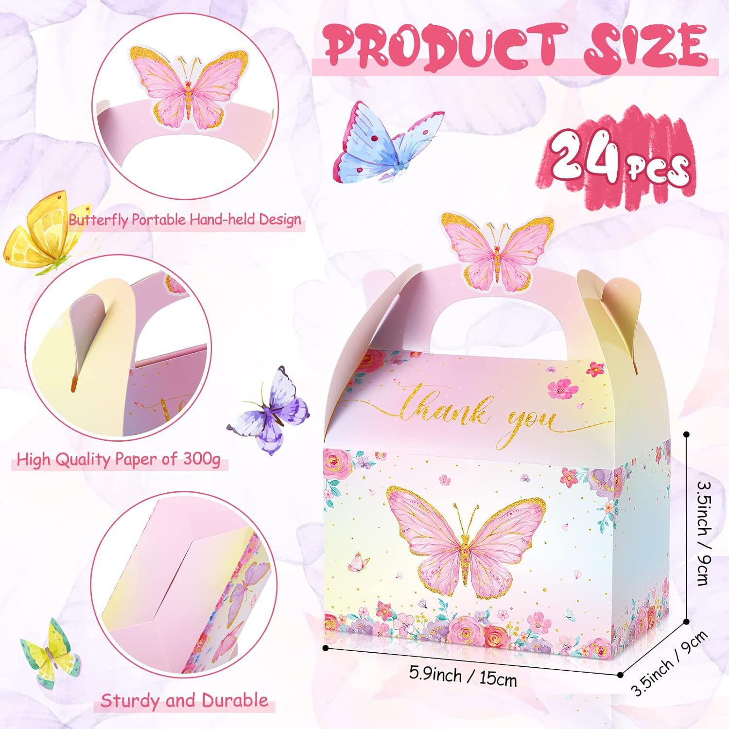 Nezyo 24 piezas Butterfly Party Gift Candy Box, Butterfly Flower Candy Box Pink y Purple Gift Paper