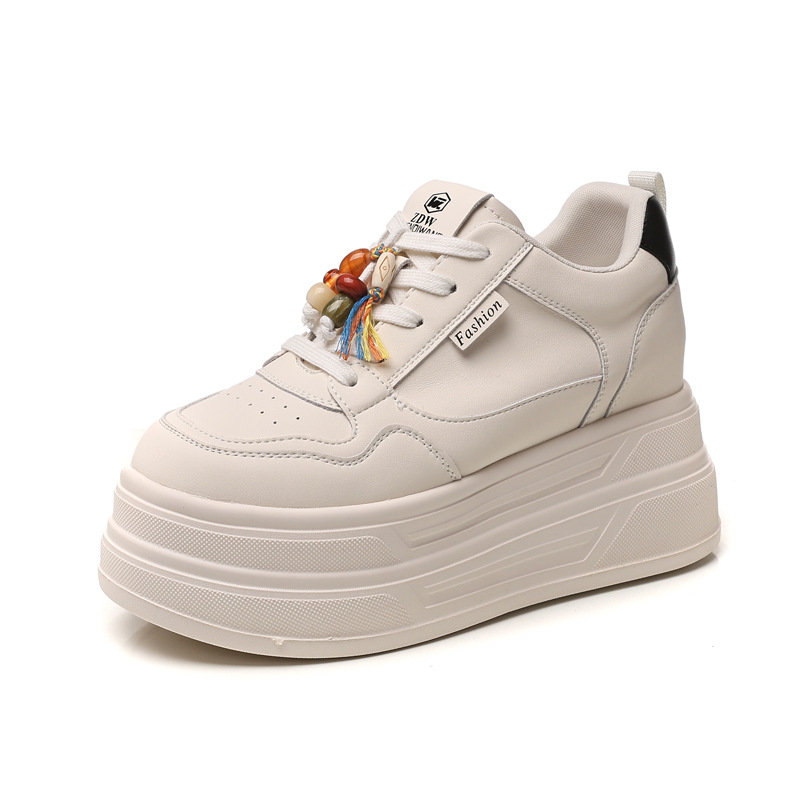 Giày sneaker nữ đế dày tăng chiều cao đa năng màu be, gót 9.5 cm — màu be
