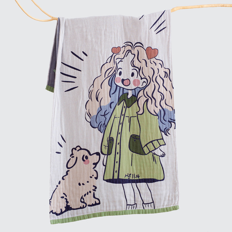 5-Layer Gauze Enlarged and Thickened Bath Towel 80X160Cm Cartoon Soft Cotton Children's Household Pure Cotton Bath Towel