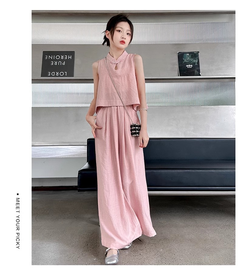 Mädchen Sommer Set Im Chinesischen Stil Weste Und Weite Hose_voghion.com