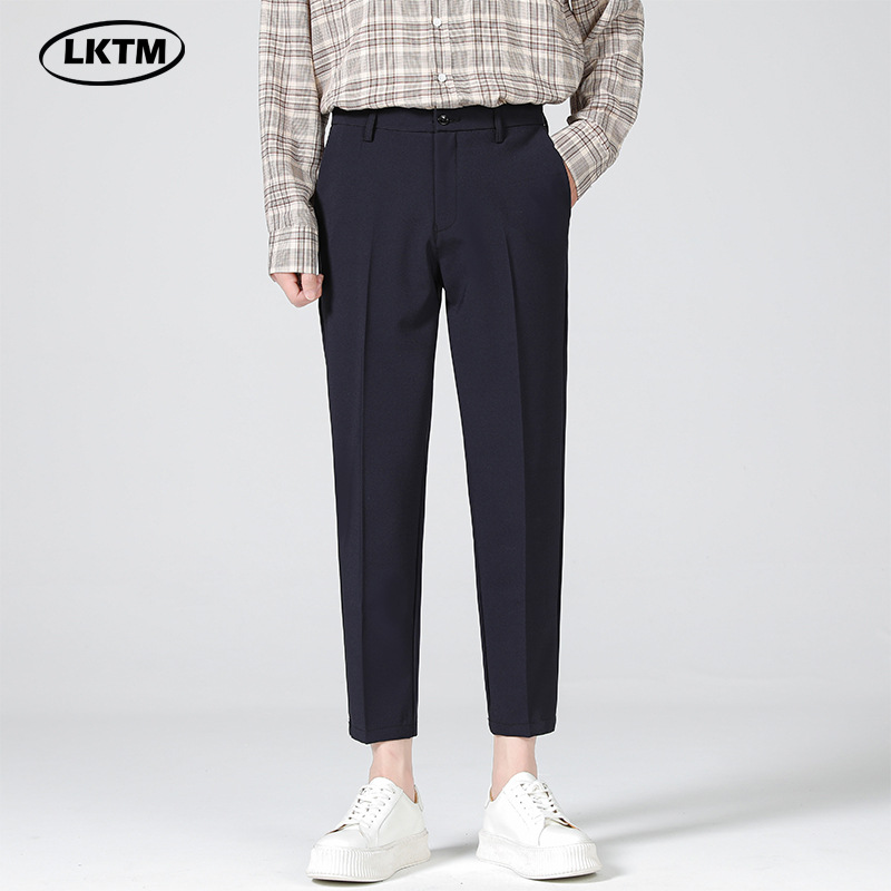 LKTM ropa de hombre # pantalones de traje engrosados forrados con forro polar estilo coreano SLIM-Fit rectos desplegables pantalones casuales de traje pequeño image 3