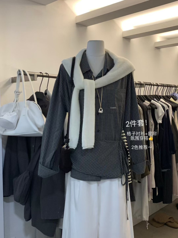 【MISS密思家正品店】小字母刺绣慵懒复古格纹衬衫(配屁帘)33720|undefined