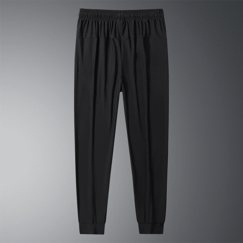 Pantalones de seda de hielo para hombres de verano delgados frescos elásticos rápidos secos deportivos ociosos rectos florecidos cremallera pantalones largos de moda