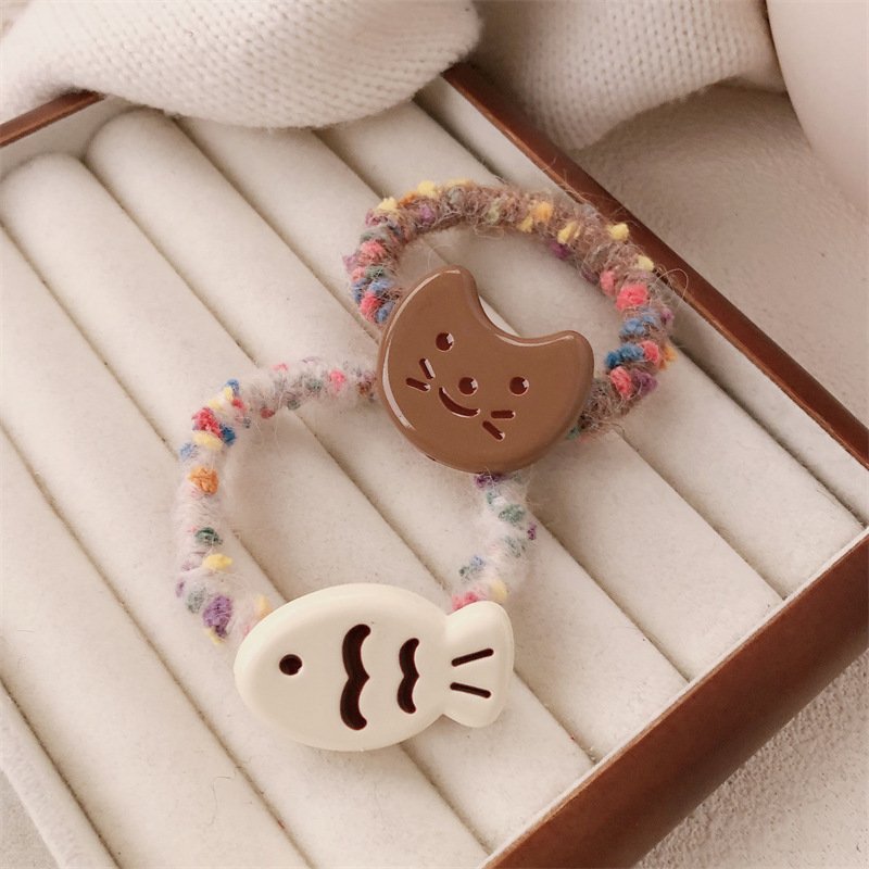 Anillo japonés de cabello de gato y pez curry corazón de niña lindo cabello de cabello de alta elasticidad cabello de cabello de pez pequeño adornamiento
