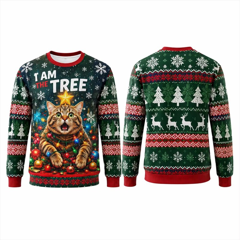Funny Cat Christmas Lights Ugly Animal Sweatshirt Holiday Pullover Winter Christmas Gift Creative Crew Neck Sweater Funny Cat Christmas Lights Ugly Animal Sweatshirt Holiday Pullover Winter Christmas Gift Creative Crew Neck Sweater
