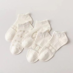 夏季襪子女百搭可愛花邊白色水晶絲短襪鏤空ins女士春夏JK風船襪