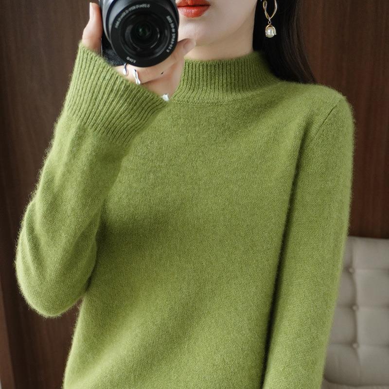 Autumn new core-spun yarn half turtleneck sweater Western green knitted sweater fashion women's bottoming shirt wholesale Autumn new core-spun yarn half turtleneck sweater Western green knitted sweater fashion women's bottoming shirt wholesale