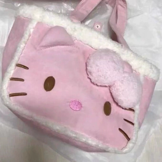 Сумка через плечо (Hello Kitty) розовая с бантом, искусственный мех, принт Katie, 0,2 кг