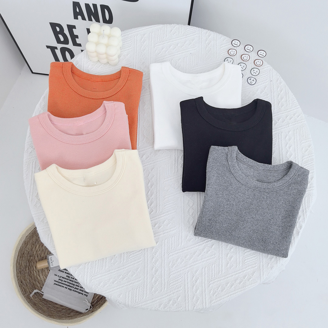 Children's White Long-Sleeve Parent-Child Outfit, Baby Pure Cotton Brushed Girls' Base Shirt, Inner Layer Autumn Top Single Piece