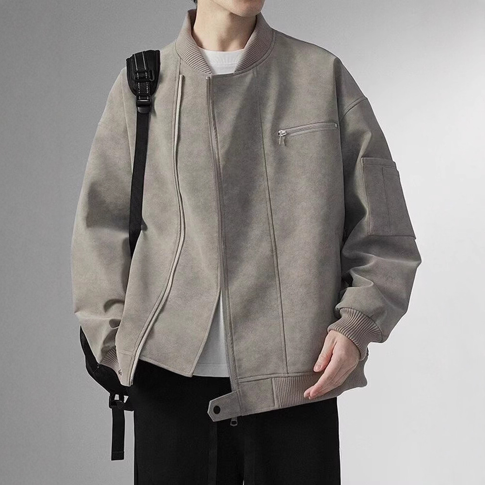 2025 nueva chaqueta de cuero lavada con agua chaqueta de hombre moda retro americana locomotora pareja chaqueta de solapa de moda hombre