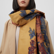 国色天香牡丹花高品质仿羊绒围巾女款秋冬保暖围巾轻奢风两用披肩