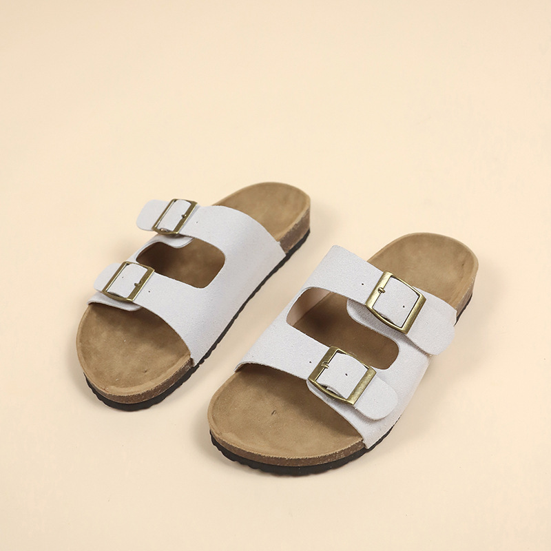 Boken zapatos sandalias y pantuflas con suela de corcho para hombres y mujeres con el mismo estilo 2025 nuevo cuero esmerilado cruzado arrastre de dos caracteres retro Boken