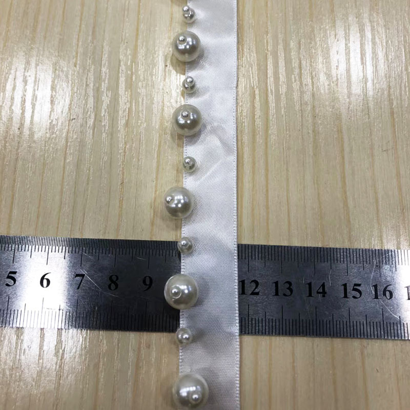 KLHB11蓝色带子双边订珠边珠钉珠花边链钻大小珍珠泡珠订珠带