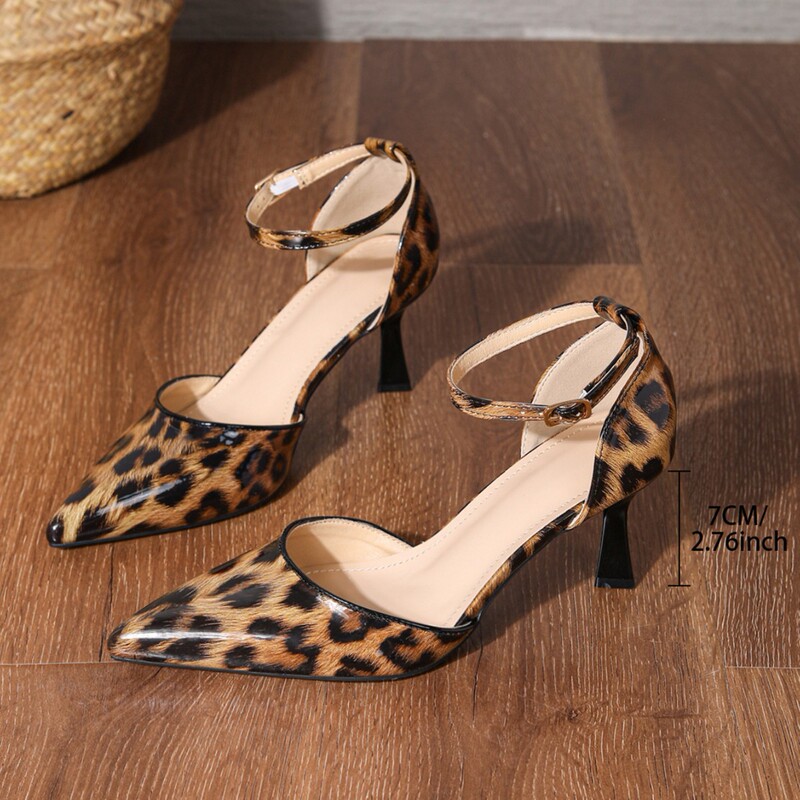In-Stock Large Size Cross-Border Hot-Selling Wholesale Summer Leopard Print One-Strap Ultra-High Heel Sandals Celebrity High Heels
