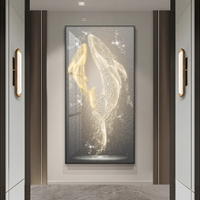 轻奢玄关装饰画抽象现代高档客厅背景墙壁画走廊尽头挂画鲸鱼寓意