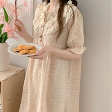 韩国ins女士韩版甜美公主风棉双纱宽松舒适夏短袖家居服套装睡裙