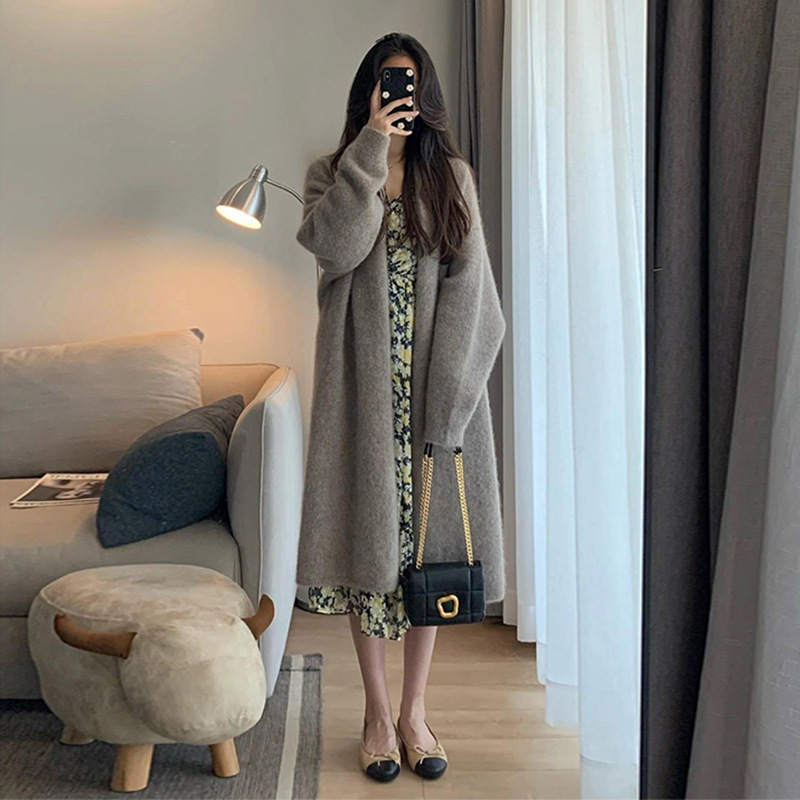 十三行奶呼呼杏色毛衣外套女秋冬宽松慵懒风小个子中长款针织开衫 pic 26