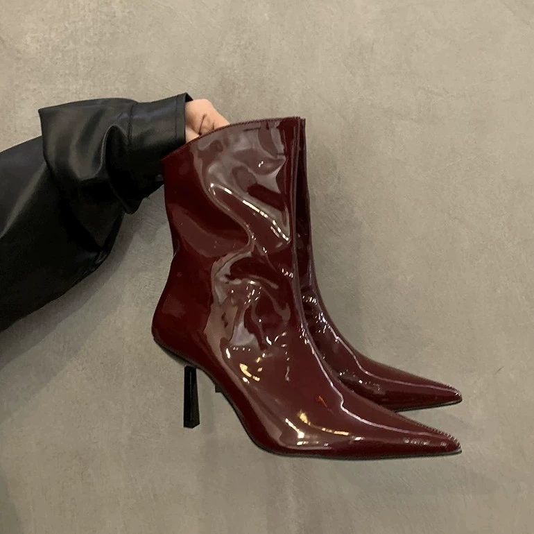 Red spring universal low boots pointy toe, American style, western style