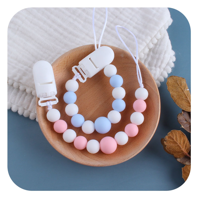 Nuevos suministros para bebés clip de pico de pato de plástico cuentas de silicona mordedor bebé juguetes molares chupete cadena anti-caída cadena