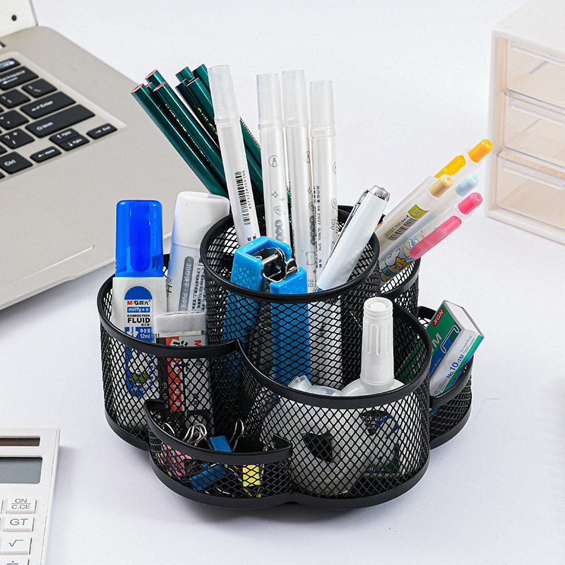 회전 매화 철망 금속 펜 홀더 학생 데스크탑 다기능 펜 홀더 학습 사무 문구 용품 도매