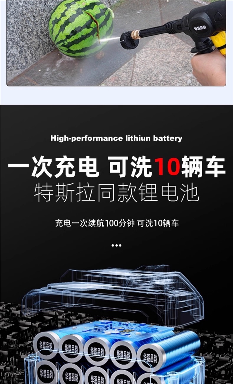 Wireless Car Washing Machine, Household High-Pressure Water Gun Cleaning Artifact, Car Charging, High-Power Lithium Battery, Powerful Booster