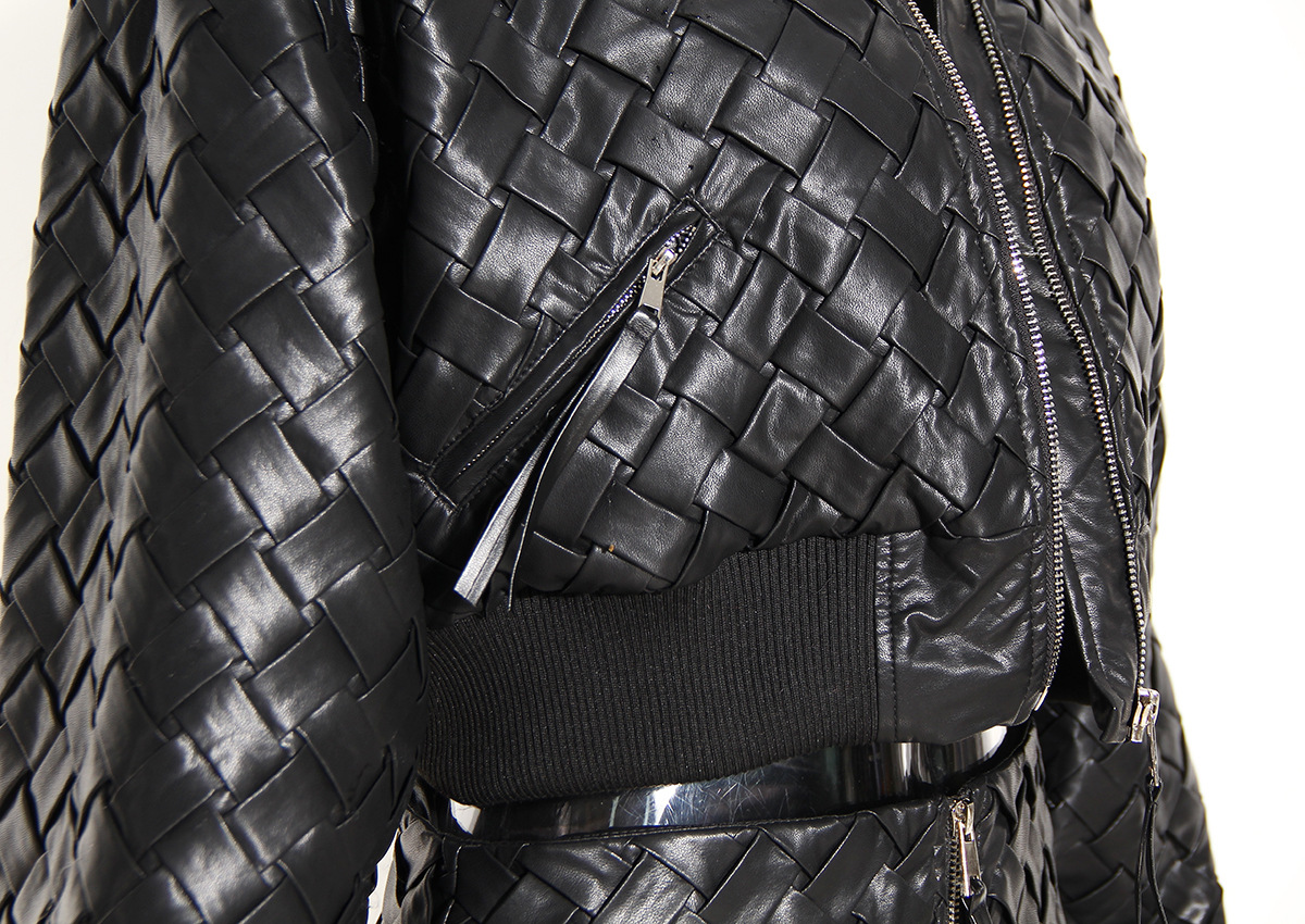 Niche Romantic Black Woven Design Texture Zipper Flight Suit Short Coat Mini Sheath Skirt Outfit