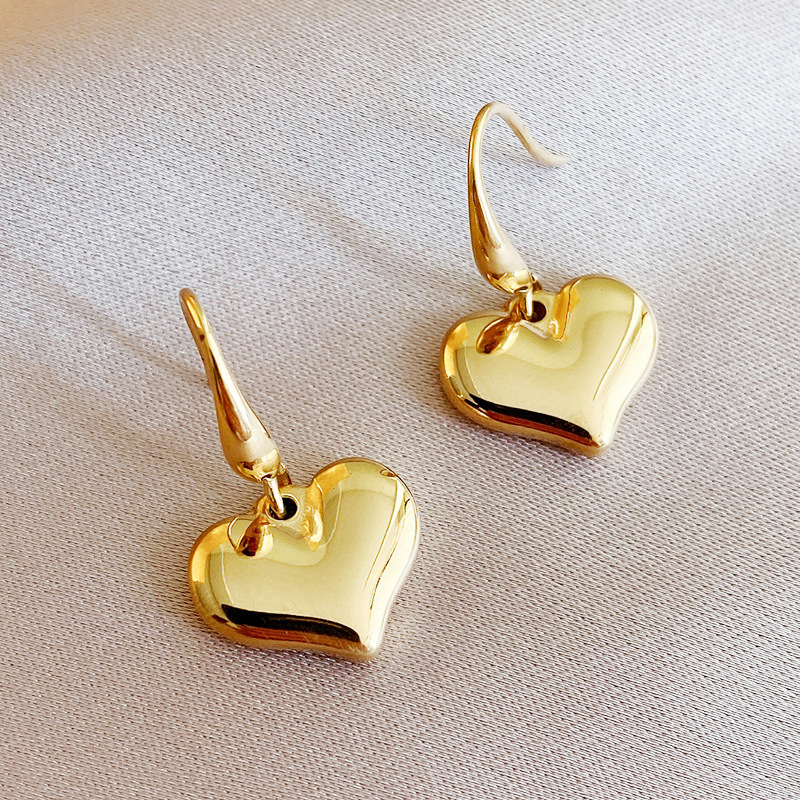 Fashion new heart-shaped simple solid 14k gold titanium steel ear hooks