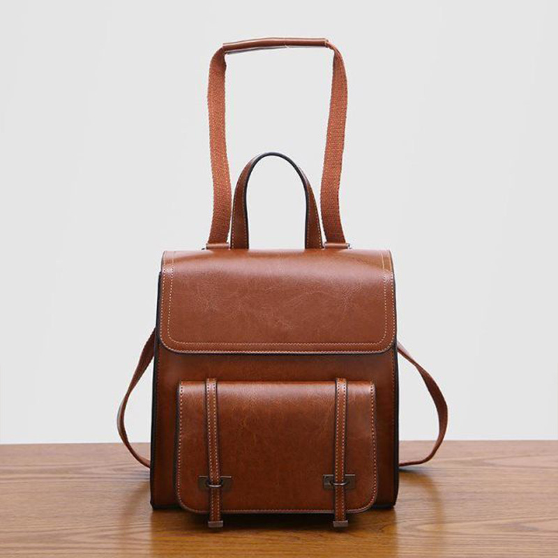 2024 nuevo bolso de cuero genuino de las mujeres bolsa de estilo retro bolsa de mensajero de la moda bolsa de hombro ocasional de gran capacidad mochila logo