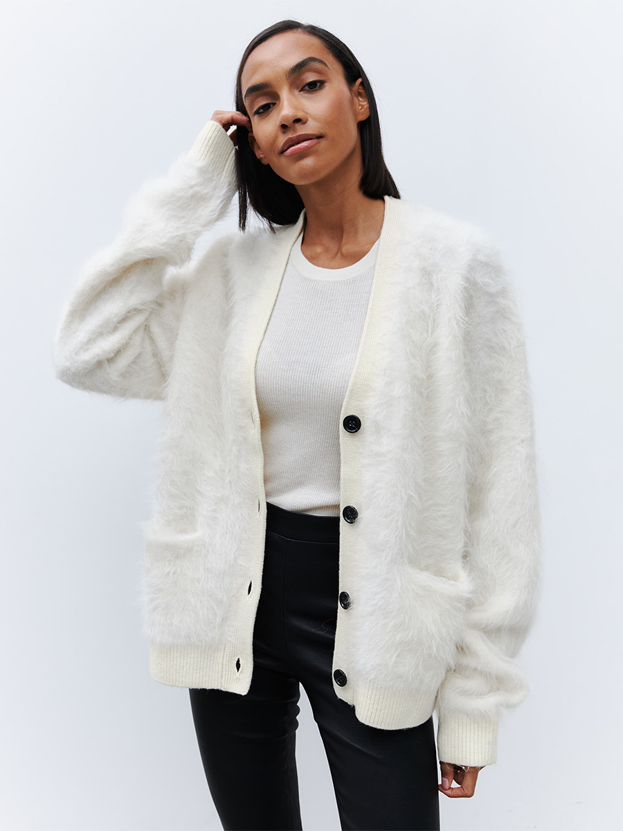 Transfronterizo de agua jersey cardigan mujeres Europa y los Estados Unidos 2025 otoño invierno perezoso jersey de punto suéter cálido cardigan