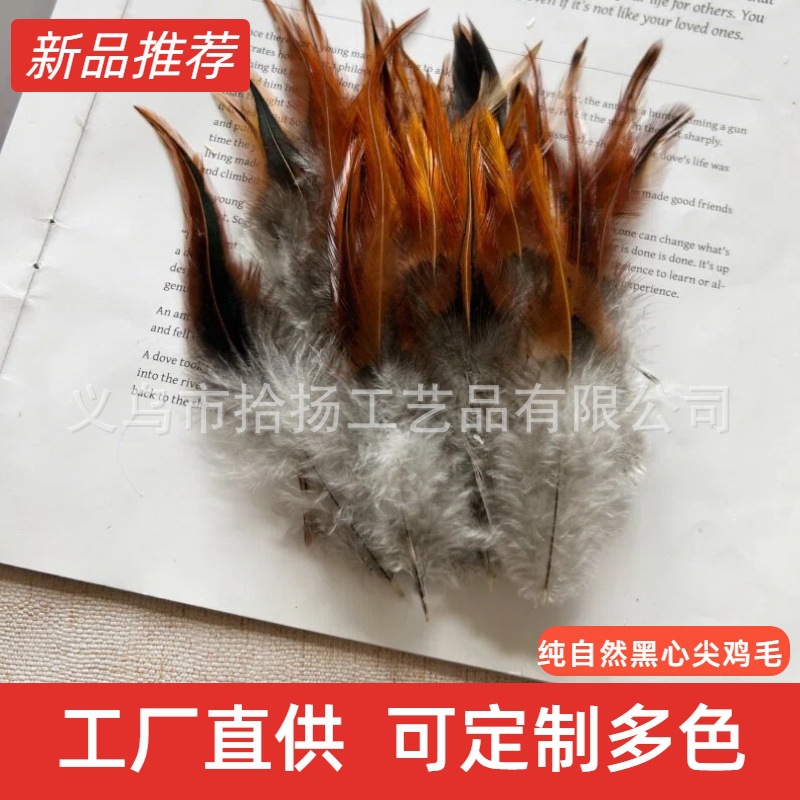 批发黑心尖毛10-15cm鸡毛天然羽毛DIY配件逗猫棒毽子捕梦网材料