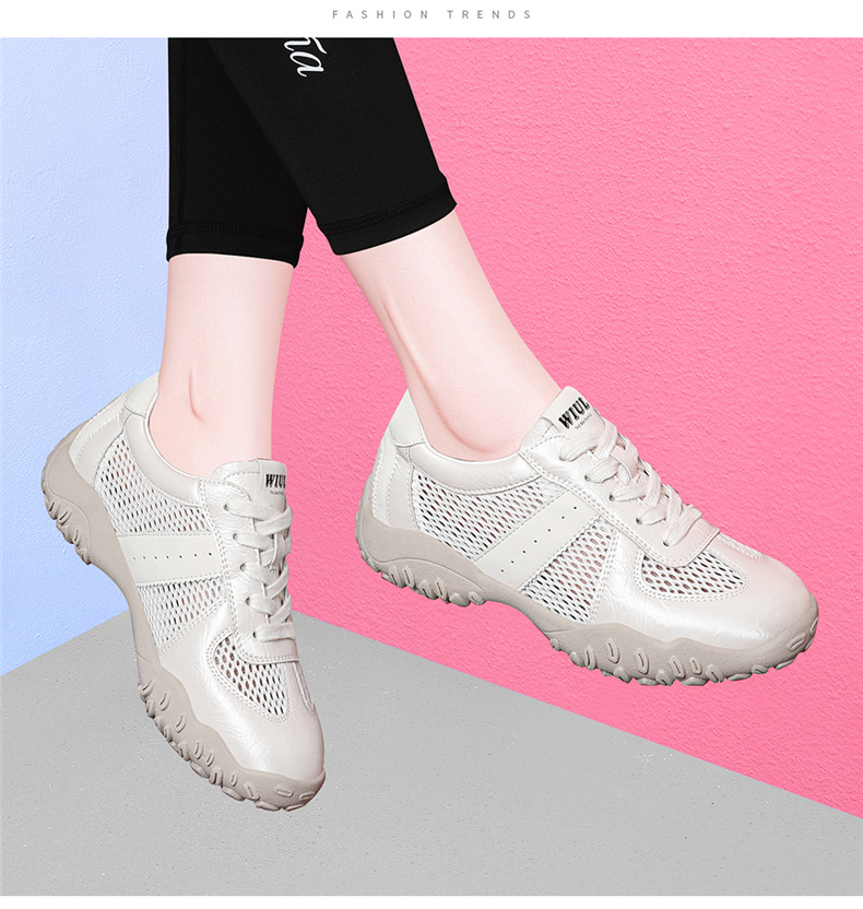 Giày sneaker nữ đế dày lưới da thật thoáng khí mùa hè 2025 phong cách Đức Huấn — Lưới JST 7233m màu, Lưới vàng JST 7233 chi tiết 11