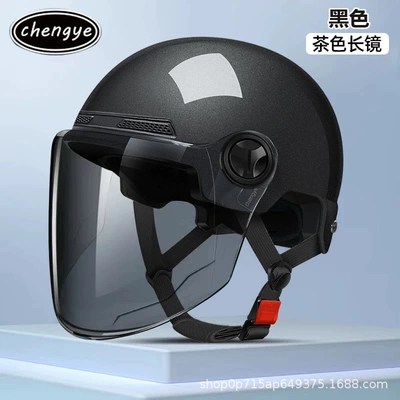 Motosiklet kaskı (dəbilqə) Certified Electric Vehicle Helmet for Men - black-long-tea-lens