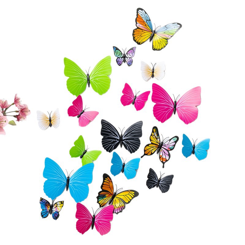 Etiqueta engomada de pared tridimensional 3D simulación mariposa pvc plástico color mariposa imán imán refrigerador decoración del hogar de alta calidad