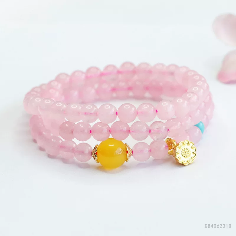 眷钰 Natural Pink Crystal Multi-Circle Bracelet Lotus Bracelet National Trend Live Welfare Wholesale Distribution CB4062310