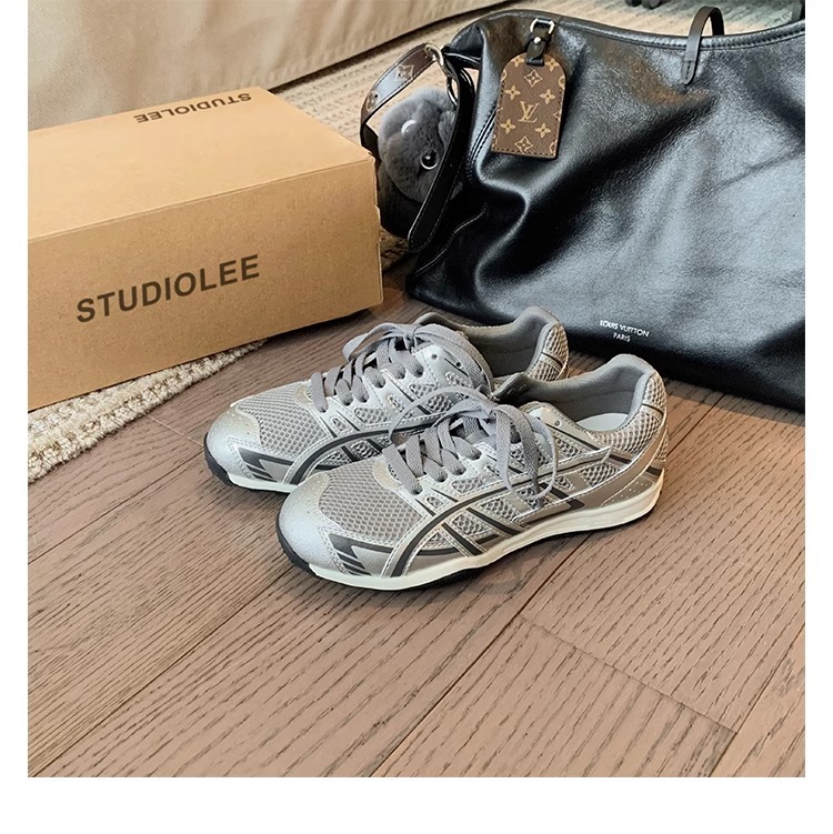 Grape Mom studiolee nuevo estilo deportivo americano costura de malla de todo fósforo color de contraste zapatos de papá primavera para mujer