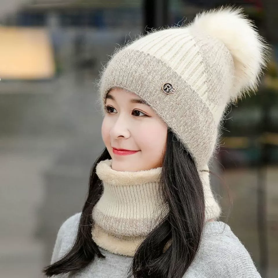 Winter fleece hat, keep warm knitted demi-season woolen universal scarf