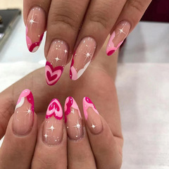 Sweet Almond Pink Heart-Shape Wavy Playful European & American Style Instagram-Worthy All-Match False Nails Wholesale