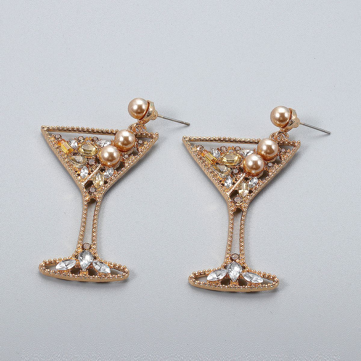 Retro Geometric Champagne Glasses Earrings display picture 3