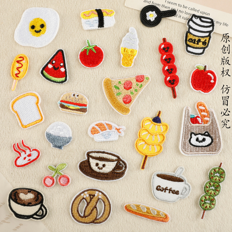メーカー既製漫画食品刺繍ステッカー diy 衣類アクセサリー装飾アイロンパッチ한국 Wappen 布ステッカー|undefined