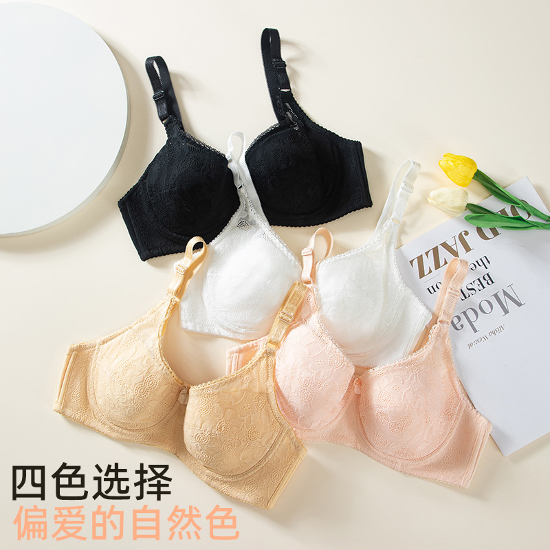 Summer Pure Cotton Large Bust Minimizing Bra for Women, Underwire, Sweat-Absorbent, Breathable, Plus Size Lace Anti-Sagging Bra 8621