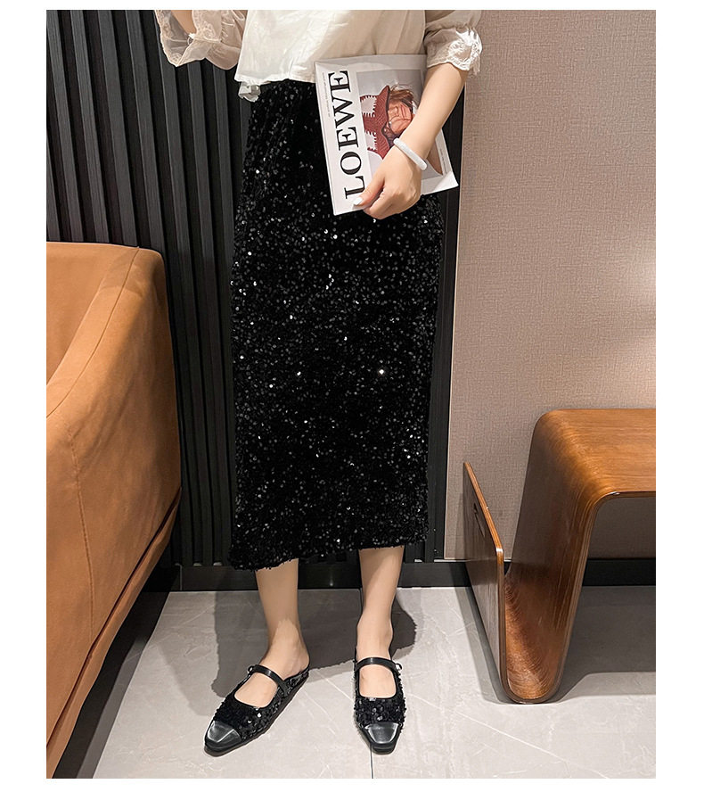 Dép mule sandal nữ bít mũi vuông quai ngang đính sequin lấp lánh, gót thấp 1–3 cm — Màu bạc, Màu đen chi tiết 25