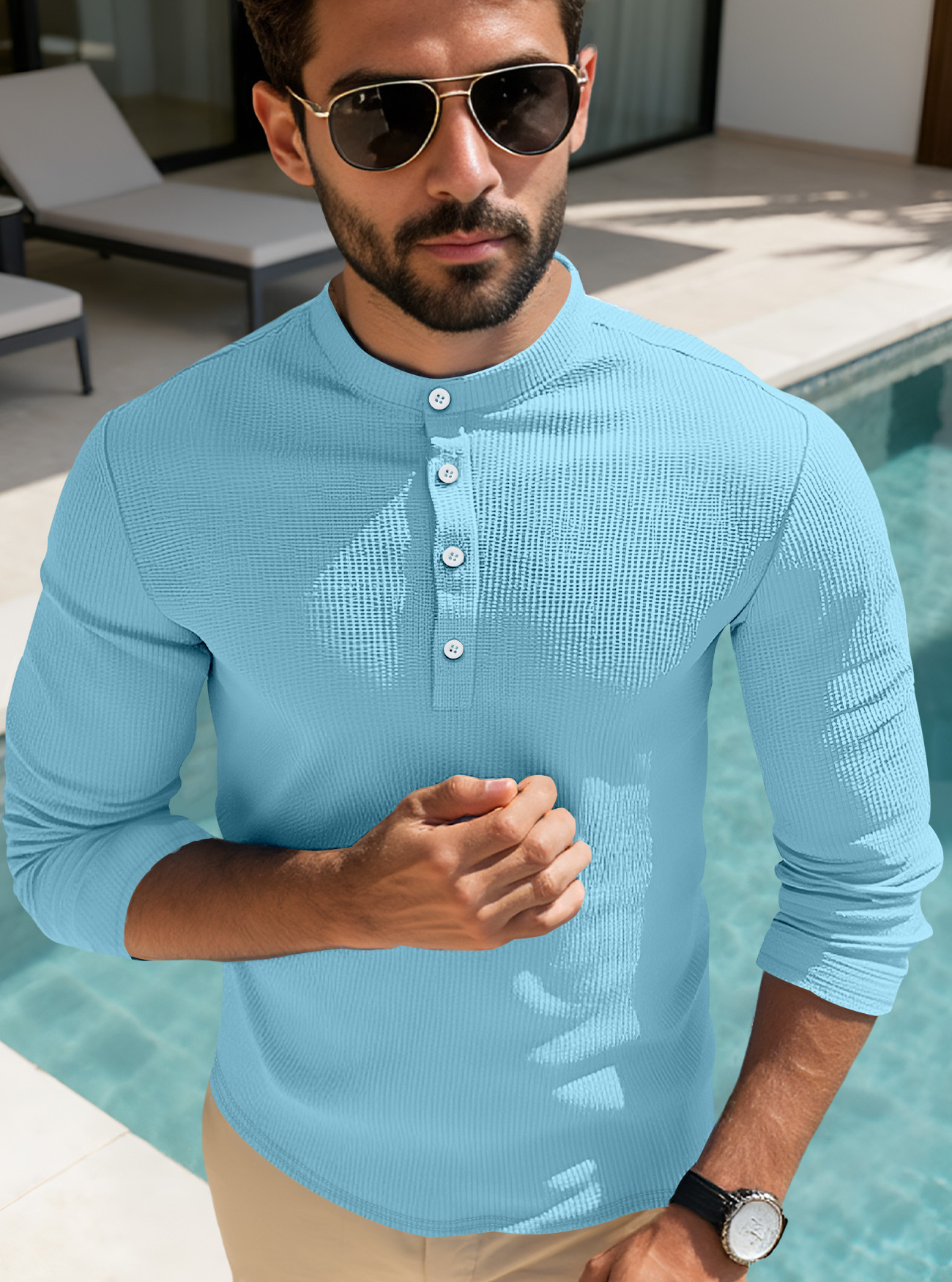 Monochrome Polo Shirt For Men With Stand Collar And Button Placket_voghion.com