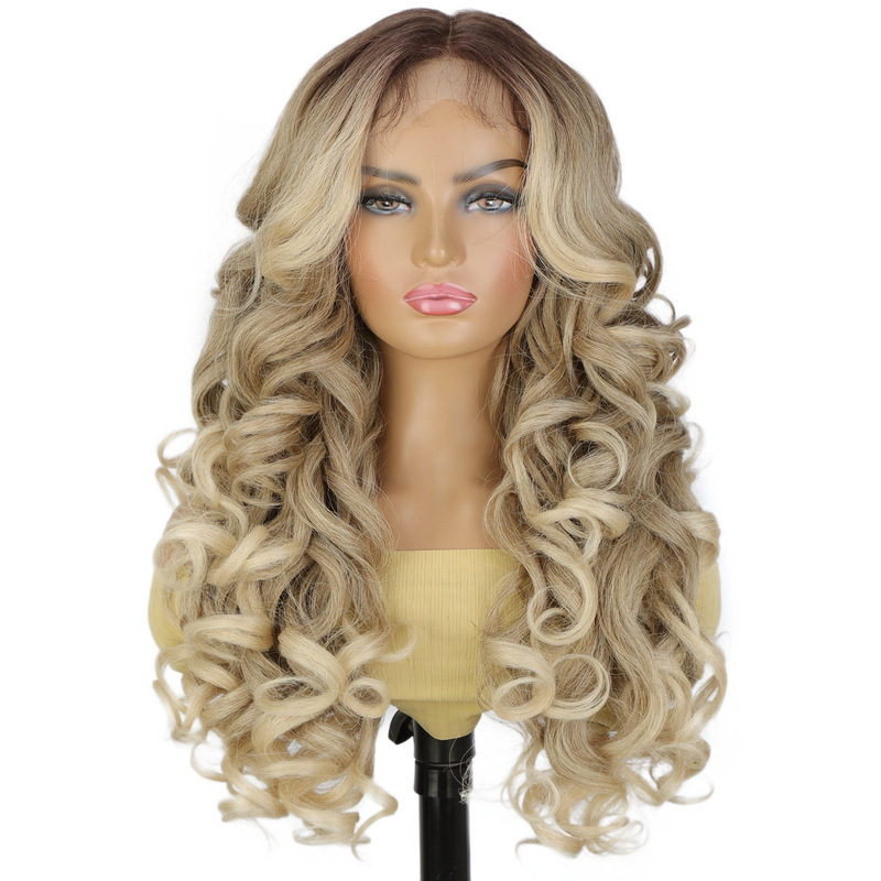 European and American wig women fluffy yaki front lace wig long curly hair headgear 13*6 chemical fiber wig Lace wig