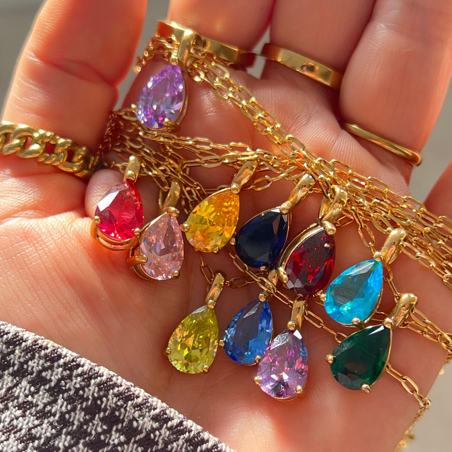 Fashion Water Droplets Stainless Steel Plating Inlay Artificial Diamond Birthstones Pendant Necklace