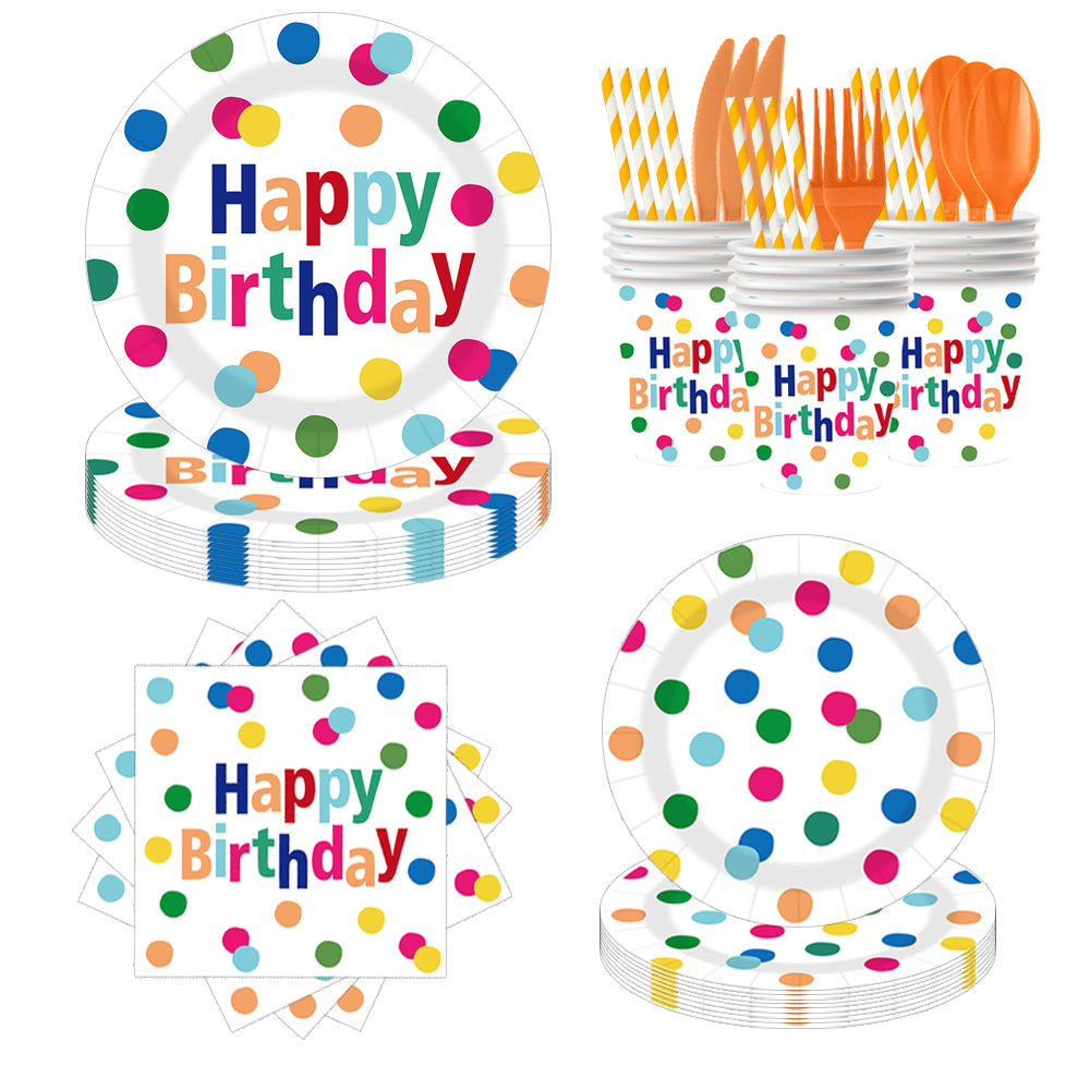 Amazon's Best-Selling Polka Dot Holiday Party Supplies Birthday Disposable Paper Plates Paper Towels Paper Cups Tableware Set in Stock