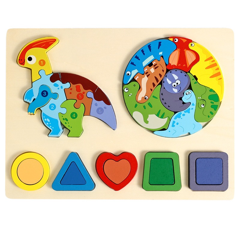 CPC transfronterizo 3 - en - 1 puzzle tridimensional para niños educación temprana forma geométrica cognición animal puzzle juguete de madera