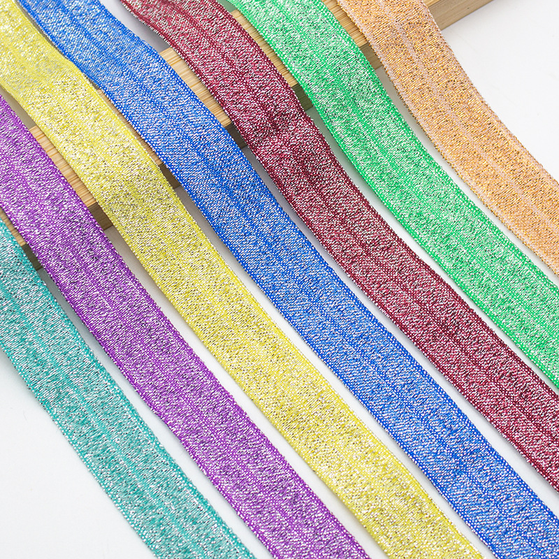 现货45色15MM金葱弹力银丝松紧包边带DIY打结发圈宝宝发带手腕带