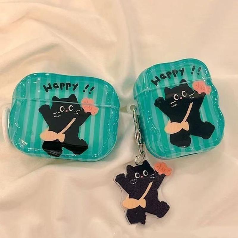 Pequeño pez gato negro para airpods 4 generación estuche de protección bluetooth airpodspro3 auriculares huaqiangbei 5 generación image 2
