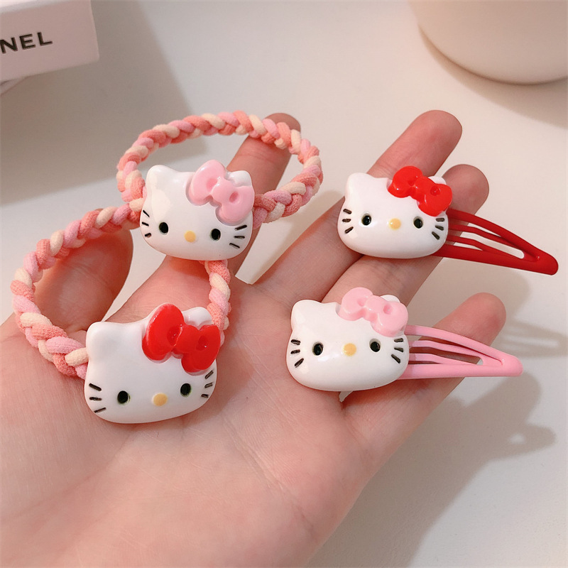 Caricatura gatito cinta de goma cuerda para el cabello de la niña corazón lindo de alta elasticidad cuerda para la cabeza de gatito rojo en línea anillo para el cabello accesorios de cabello